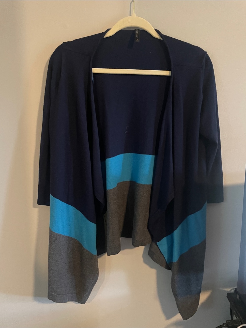 Massini Navy Blue Open Cardigan with Aqua and Gray Panels